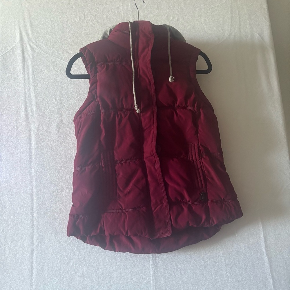 Ruff Hewn Maroon Puffer Vest with Hood